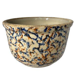 Redwing Spongeware Stoneware Bowl Speckled Vintage 7" Diameter Crock Farmhouse E
